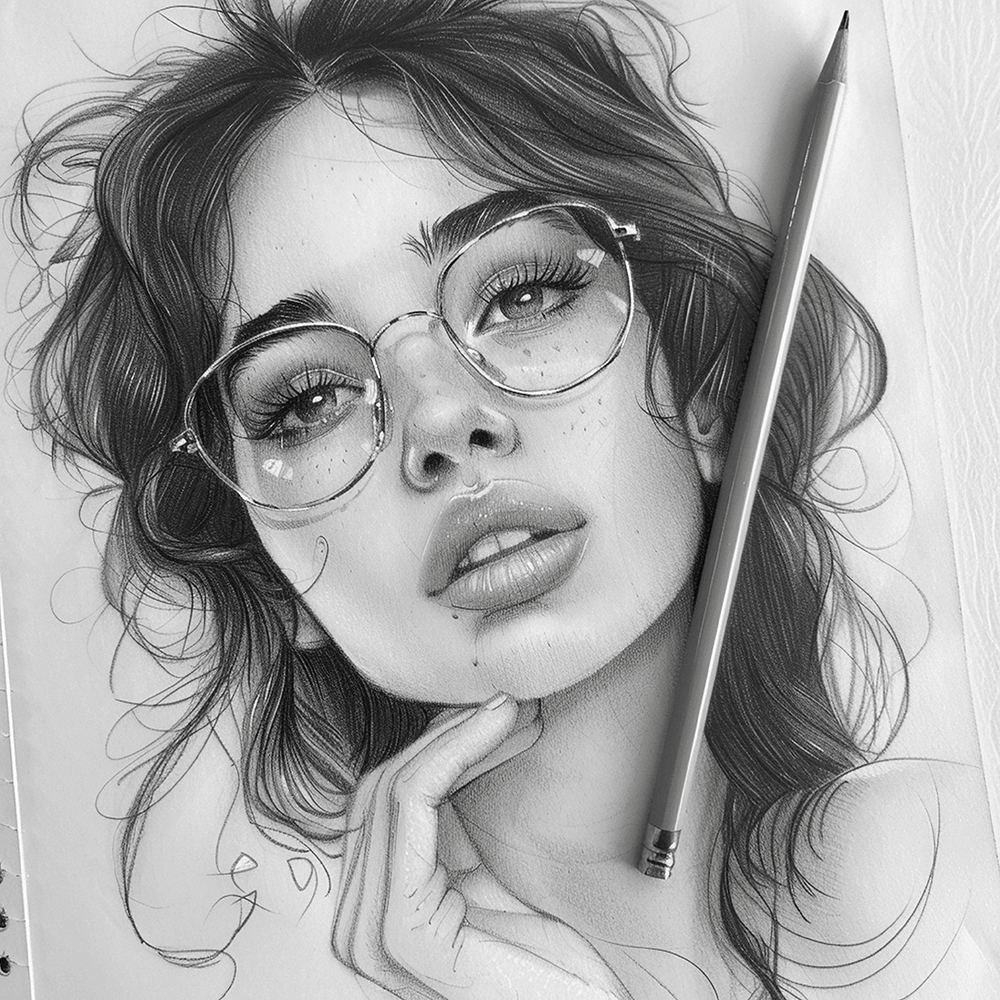 dessin réaliste portrait au crayon femme